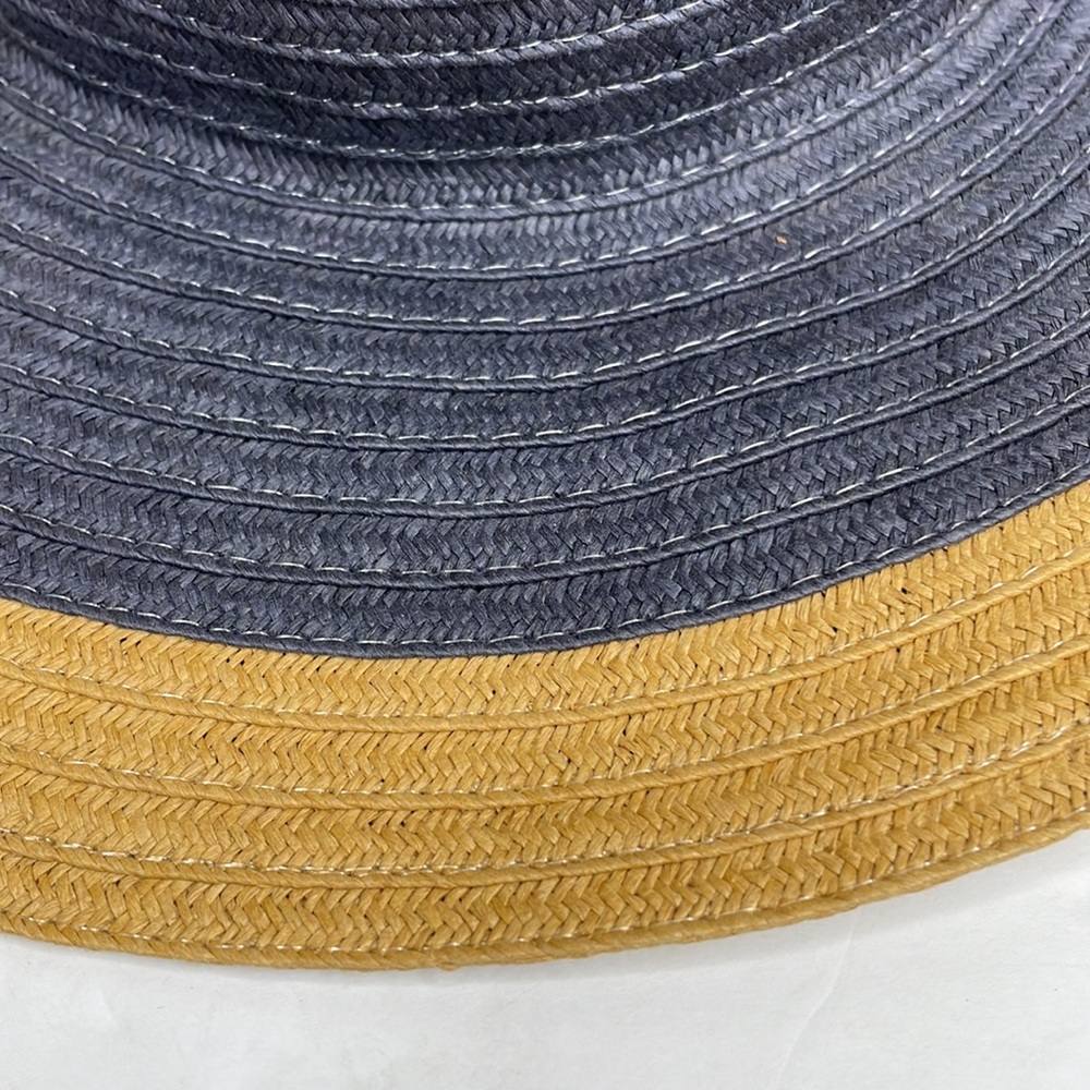 Straw Hat Blue & Tan Wide Brim Coastal Grandma Sun Beach - Picture 4 of 7